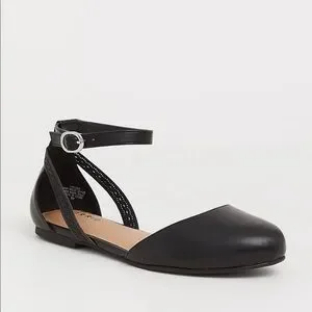 Torrid Black Almond Toe Ankle Strap Flats Wide Width Comfort Mary Jane Ballet 9W